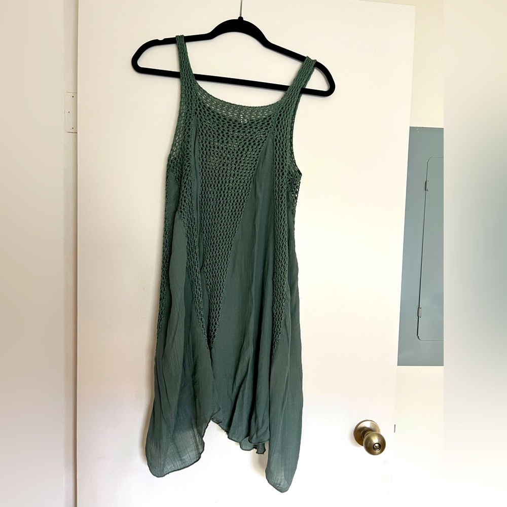 Crochet detail beach cover up dress. Sage color. Great condition!